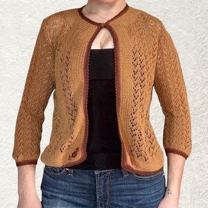 R&K Women's Tan Open-Front Sweater